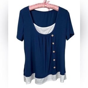 Blue Button-Detail Tee Size XL